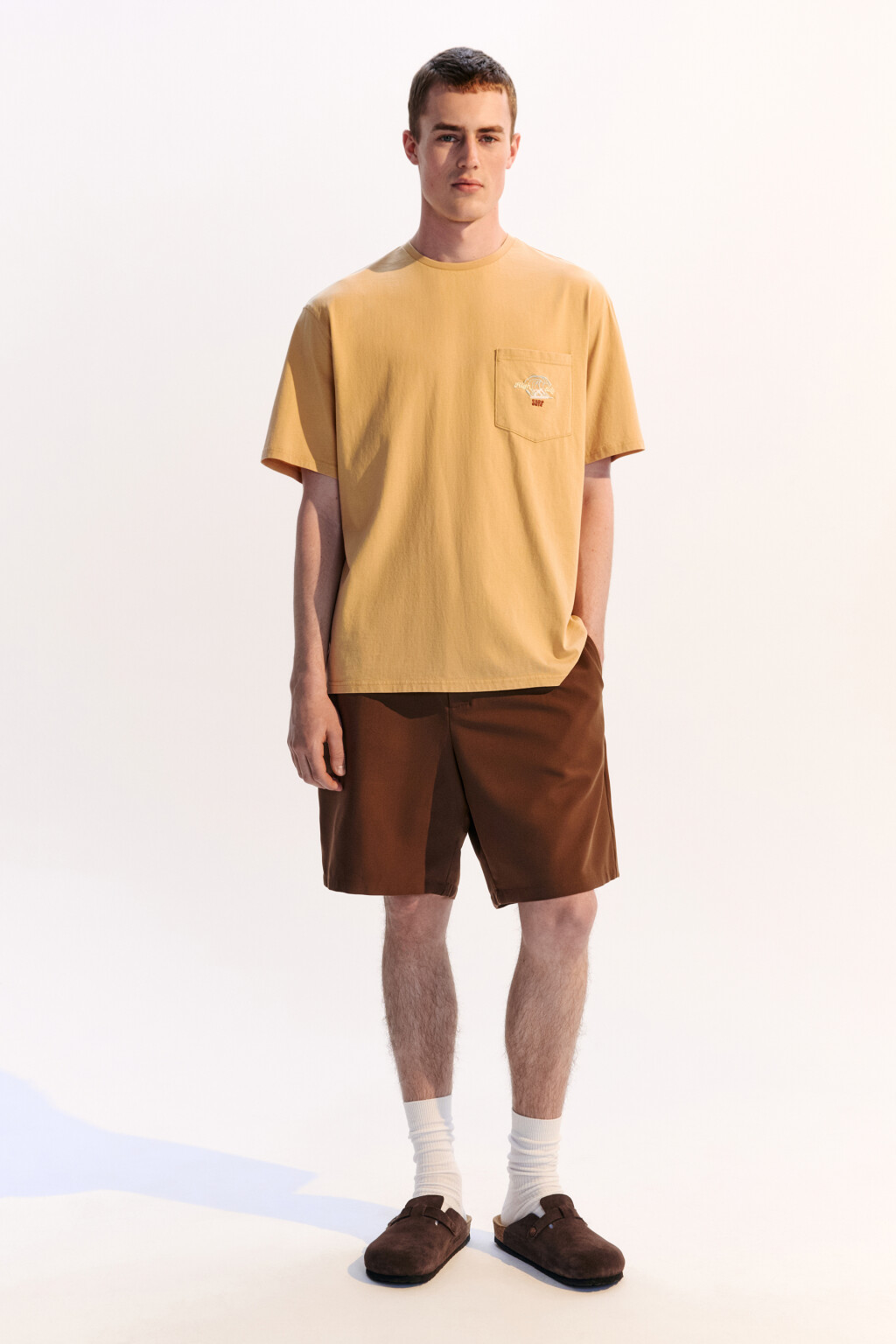 Футболка oversize с карманом и принтом - цвет оранжевый - 4