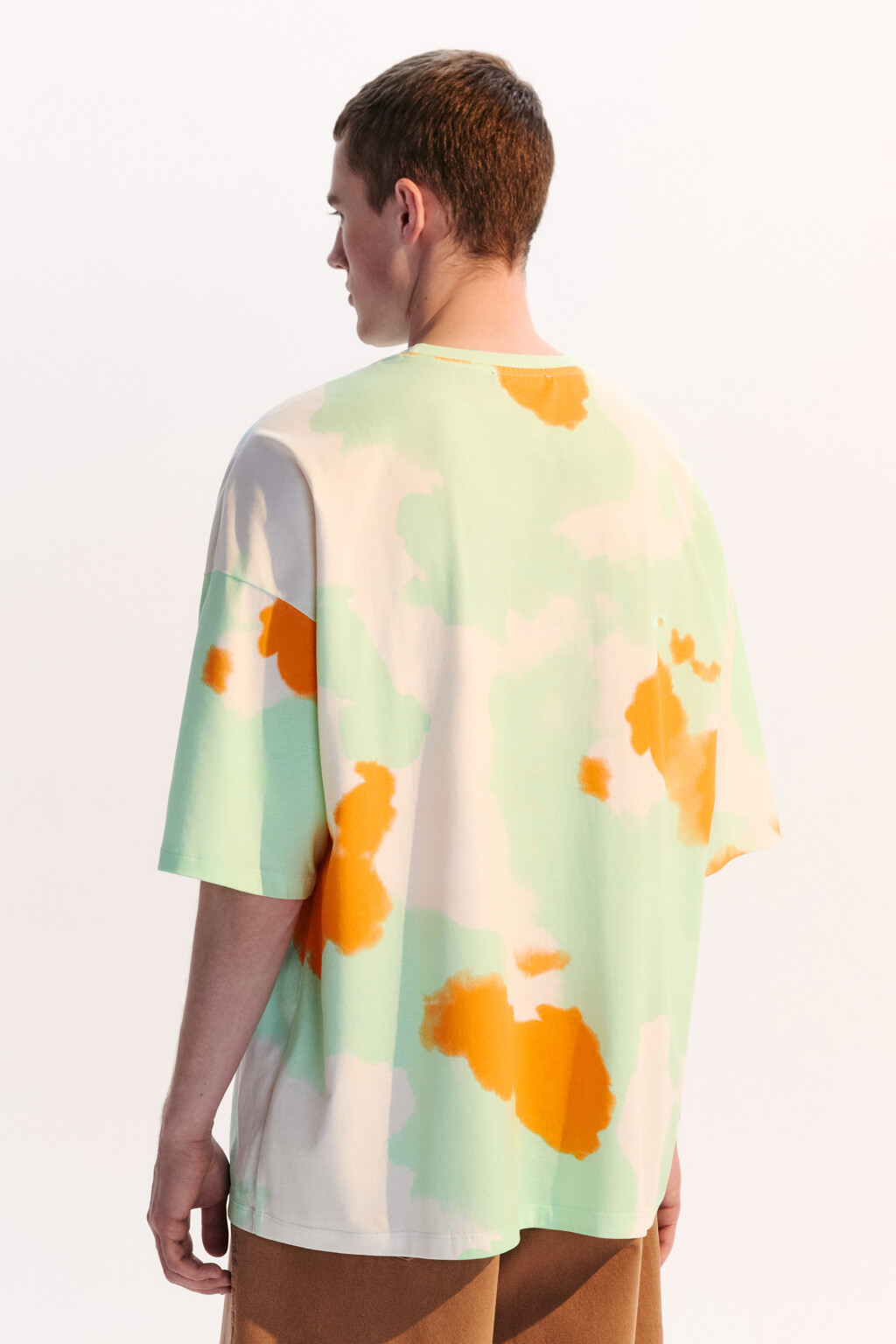 Футболка oversize с эффектом тай-дай и принтом - цвет зеленый - 3