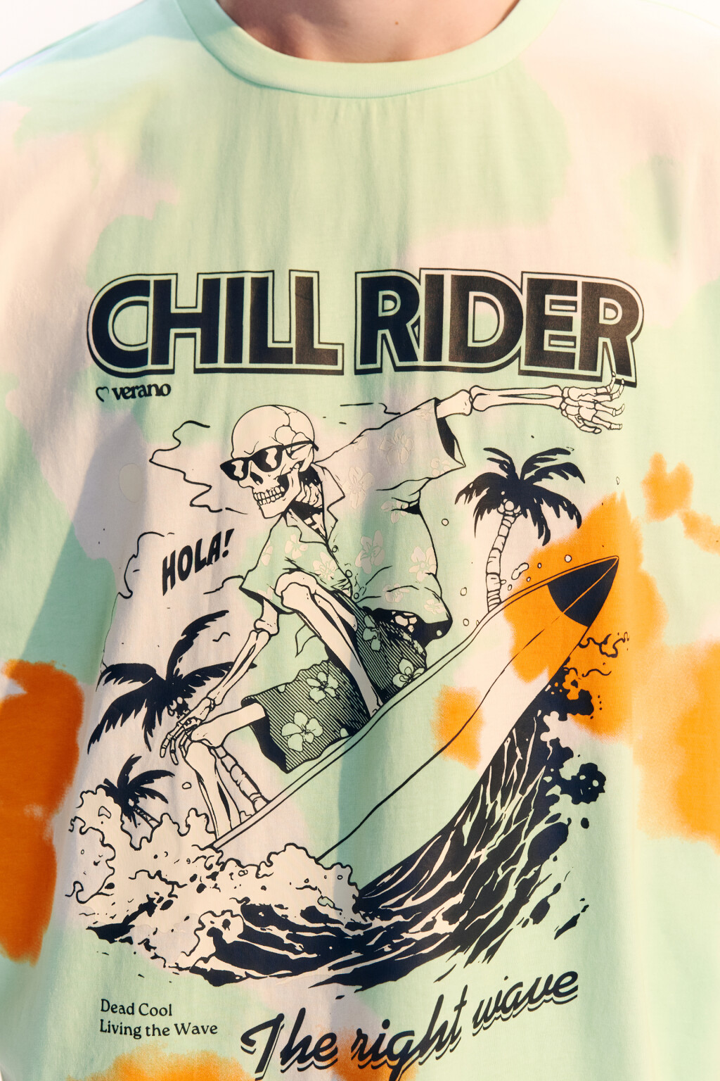 Футболка oversize с эффектом тай-дай и принтом - цвет зеленый - 5