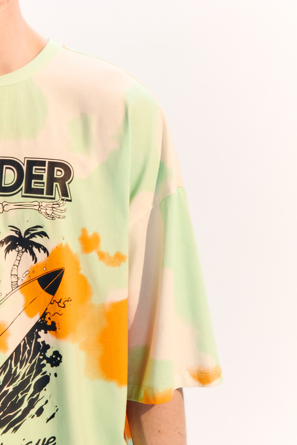 Футболка oversize с эффектом тай-дай и принтом - цвет зеленый - 6