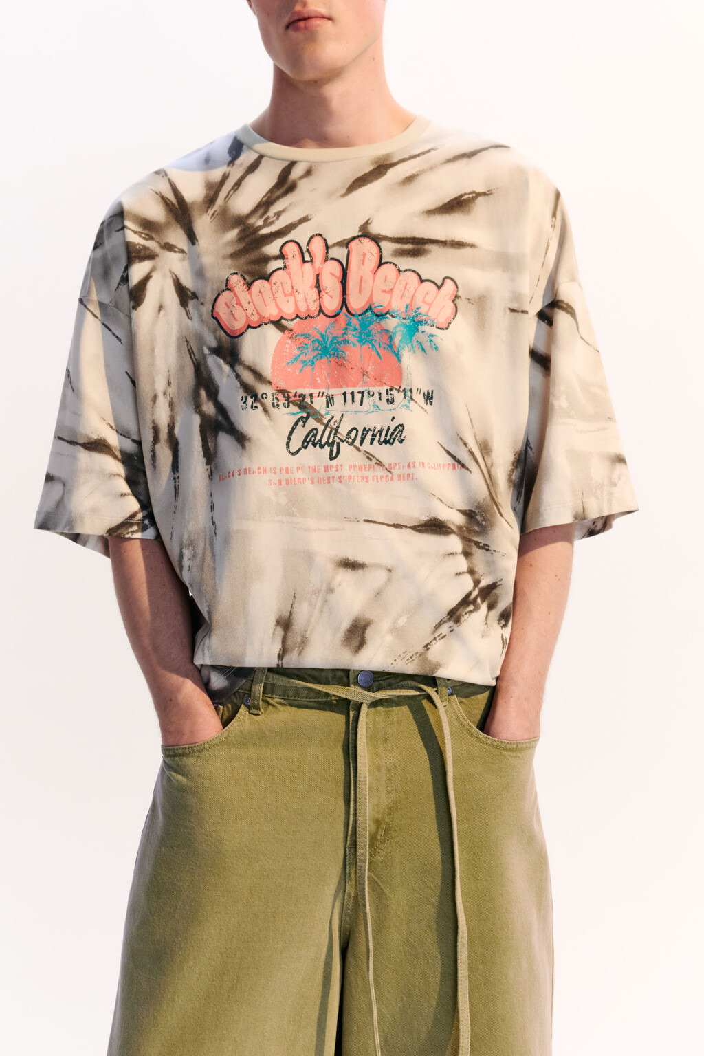 Футболка oversize с эффектом тай-дай и принтом - цвет серый - 1