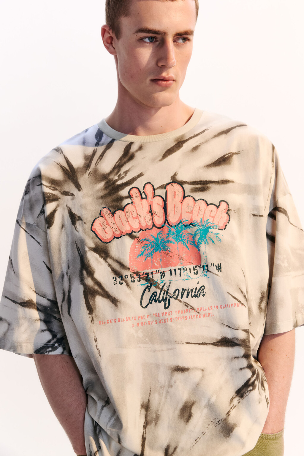 Футболка oversize с эффектом тай-дай и принтом - цвет серый - 2