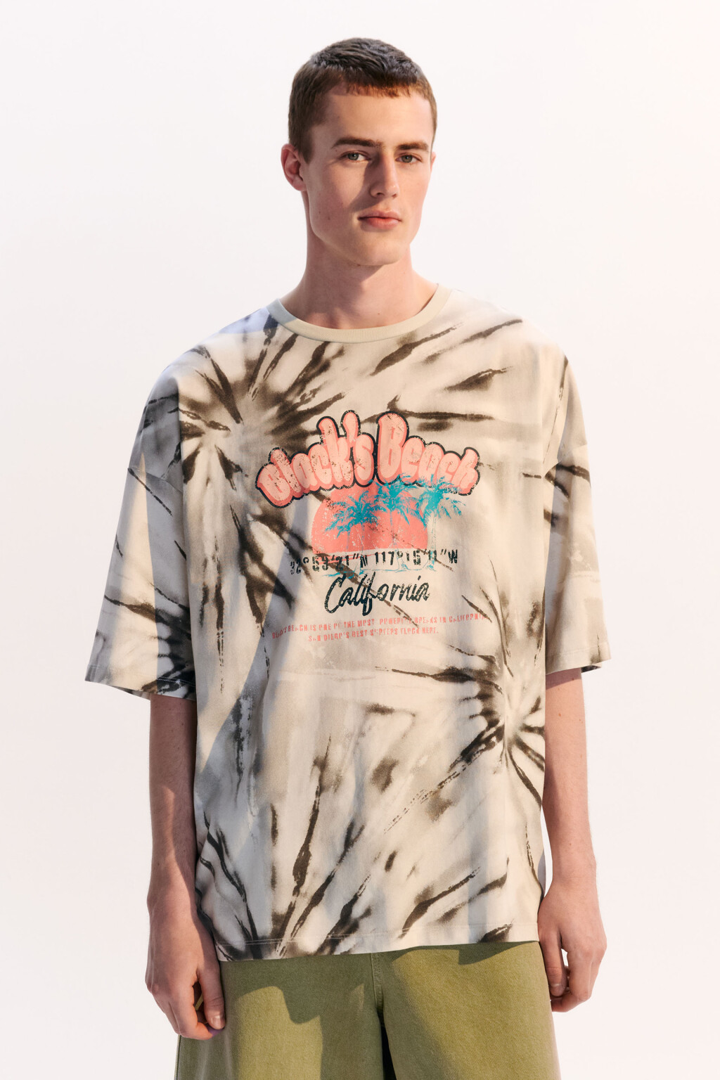 Футболка oversize с эффектом тай-дай и принтом - цвет серый - 3