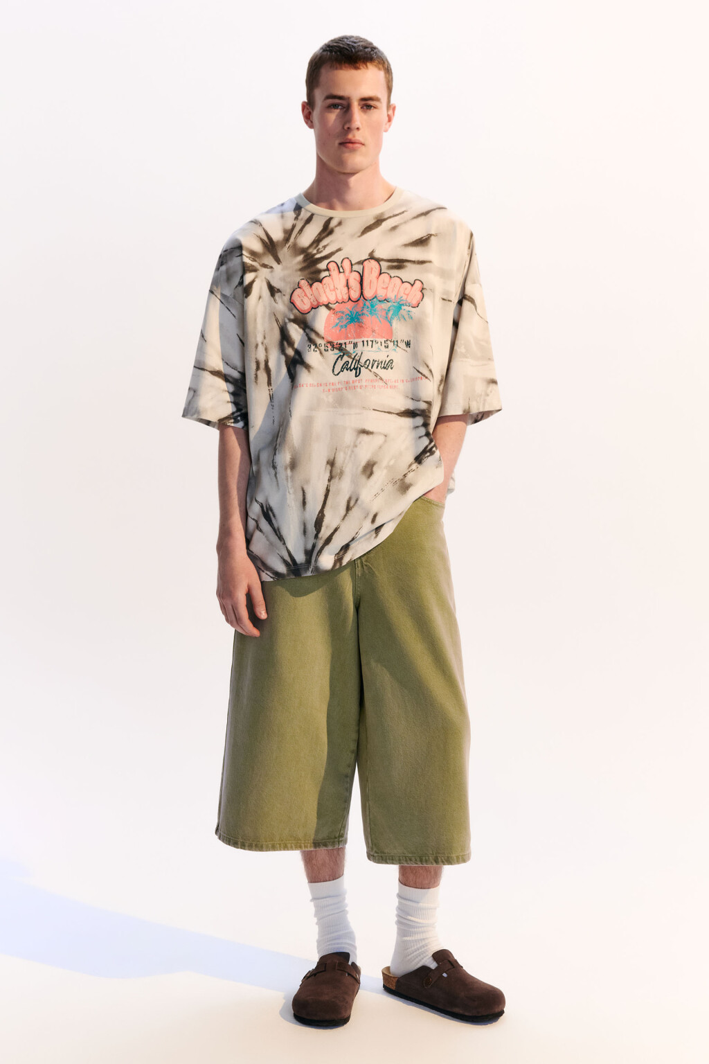 Футболка oversize с эффектом тай-дай и принтом - цвет серый - 5