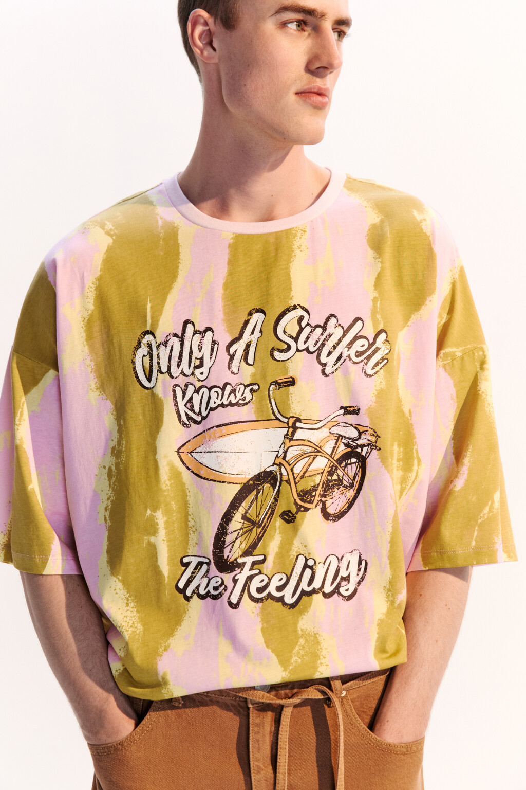 Футболка oversize с эффектом тай-дай и принтом - цвет розовый - 1