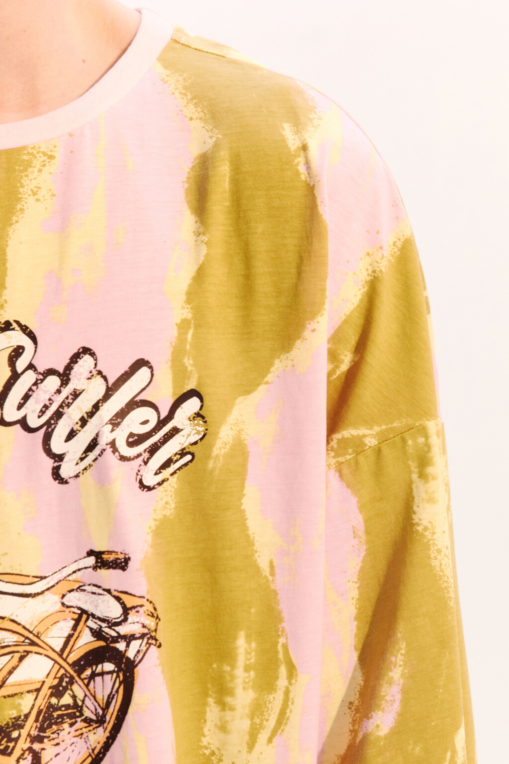 Футболка oversize с эффектом тай-дай и принтом - цвет розовый - 6