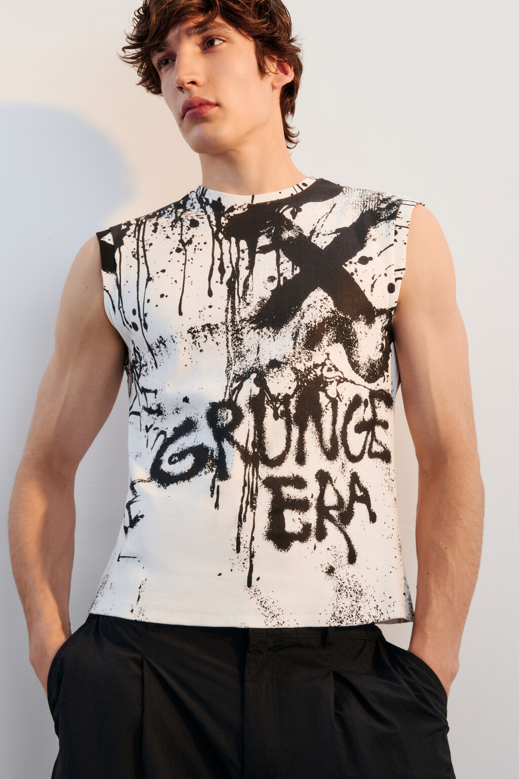 Майка хлопковая с принтом - цвет черный - 1