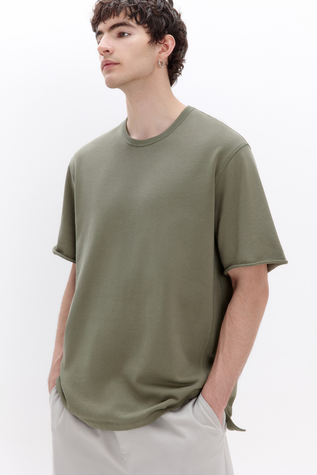 Футболка oversize из хлопкового футера - цвет зеленый - 1