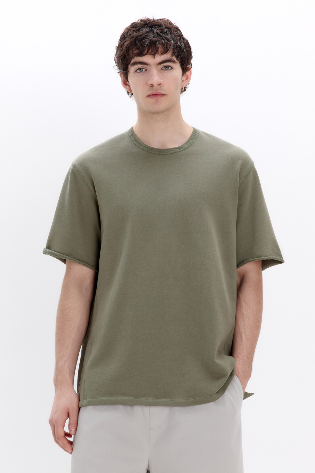 Футболка oversize из хлопкового футера - цвет зеленый - 2