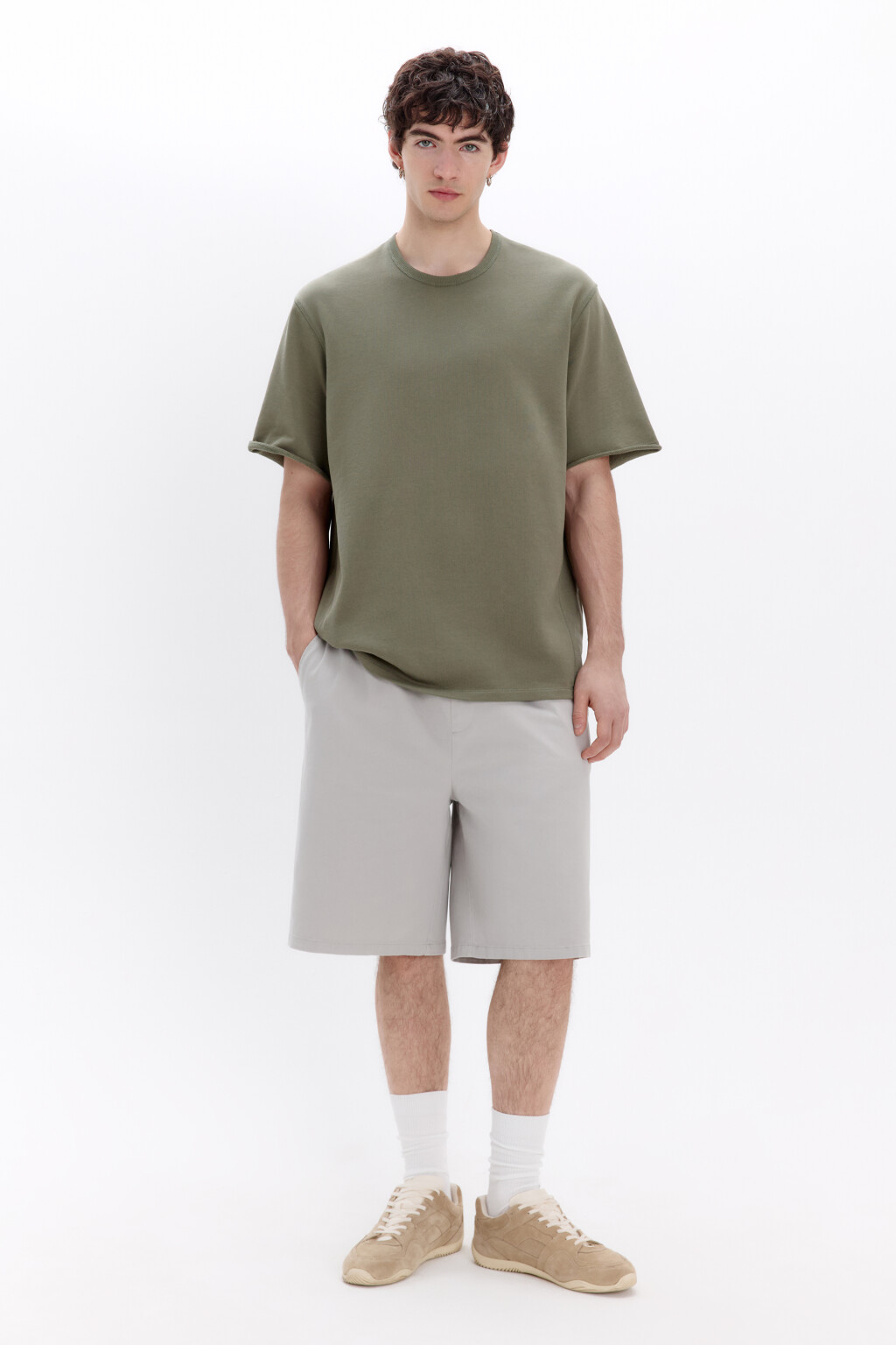 Футболка oversize из хлопкового футера - цвет зеленый - 4