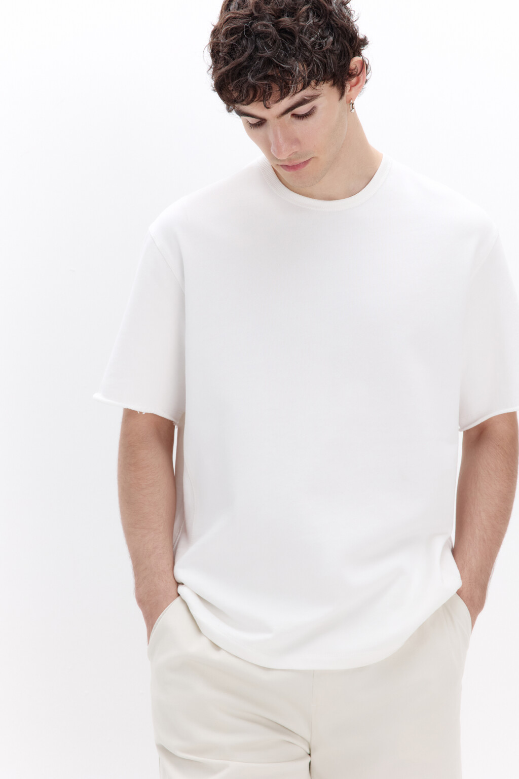 Футболка oversize из хлопкового футера - цвет белый - 1