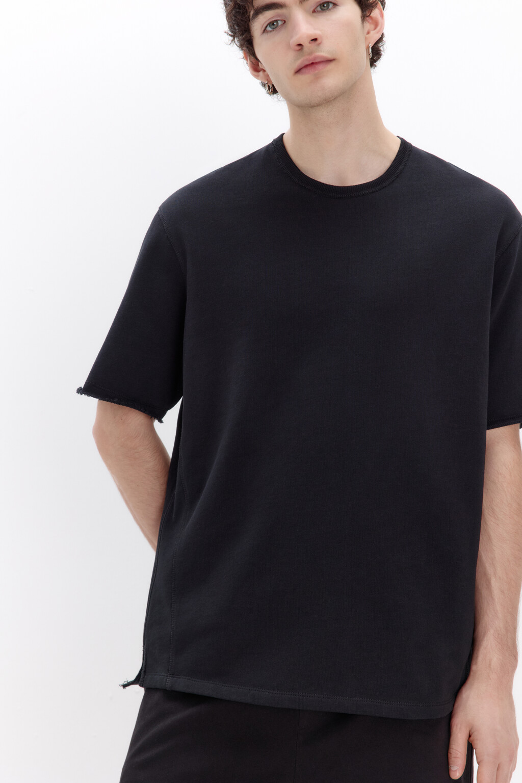 Футболка oversize из хлопкового футера - цвет черный - 1