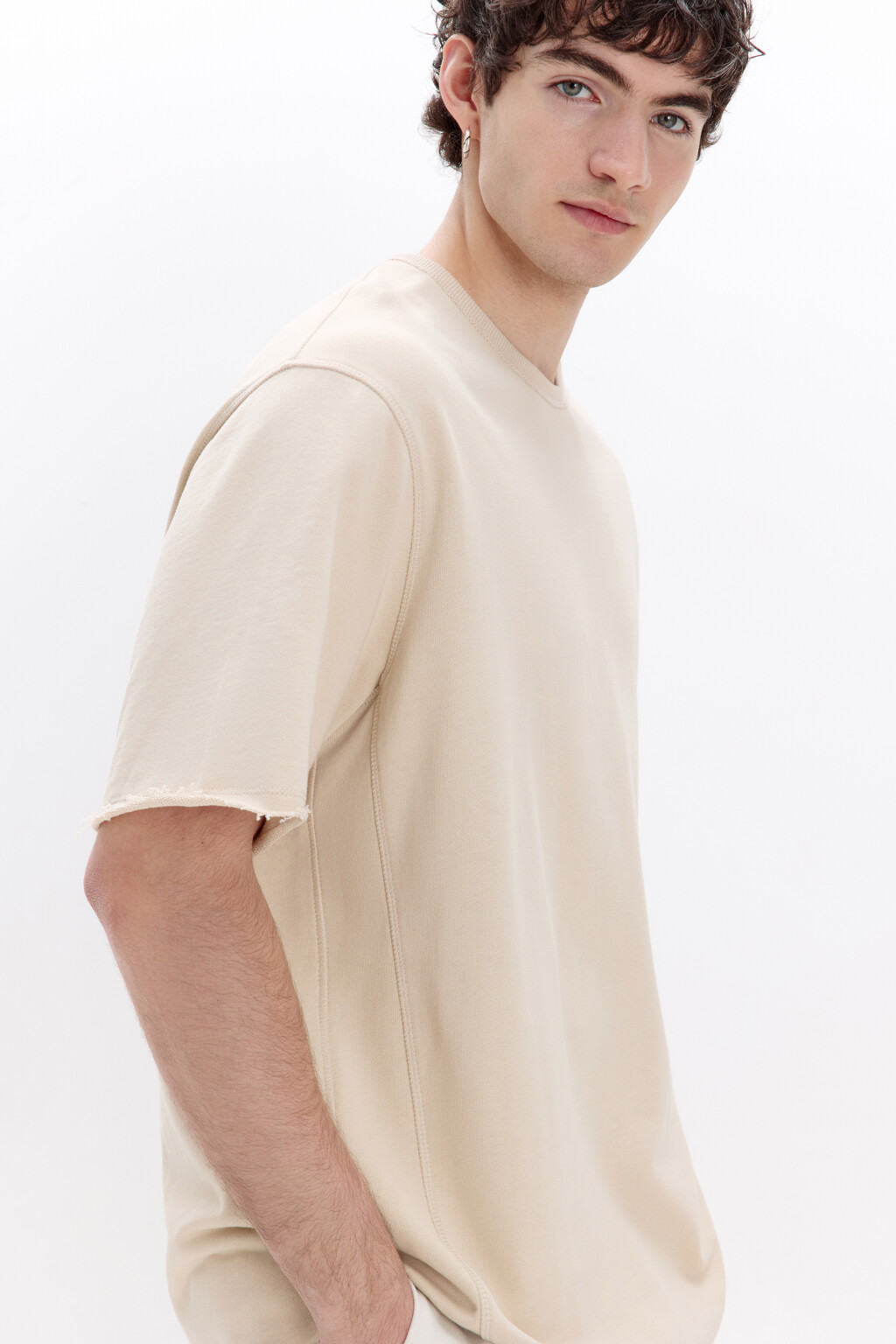 Футболка oversize из хлопкового футера - цвет бежевый - 1