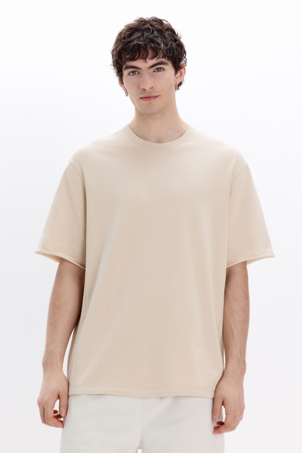 Футболка oversize из хлопкового футера - цвет бежевый - 2