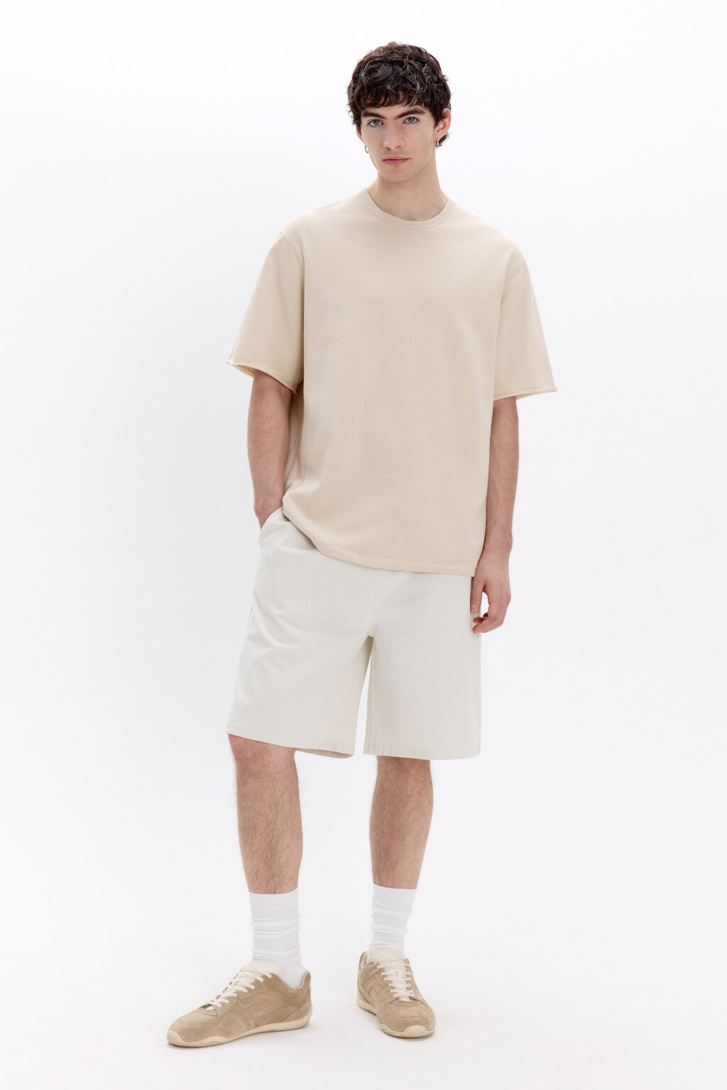 Футболка oversize из хлопкового футера - цвет бежевый - 4