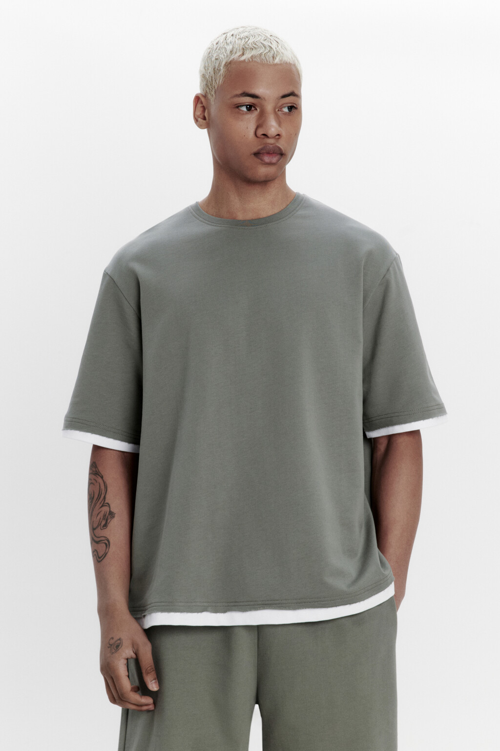 Футболка с имитацией второго слоя - цвет зеленый - 3