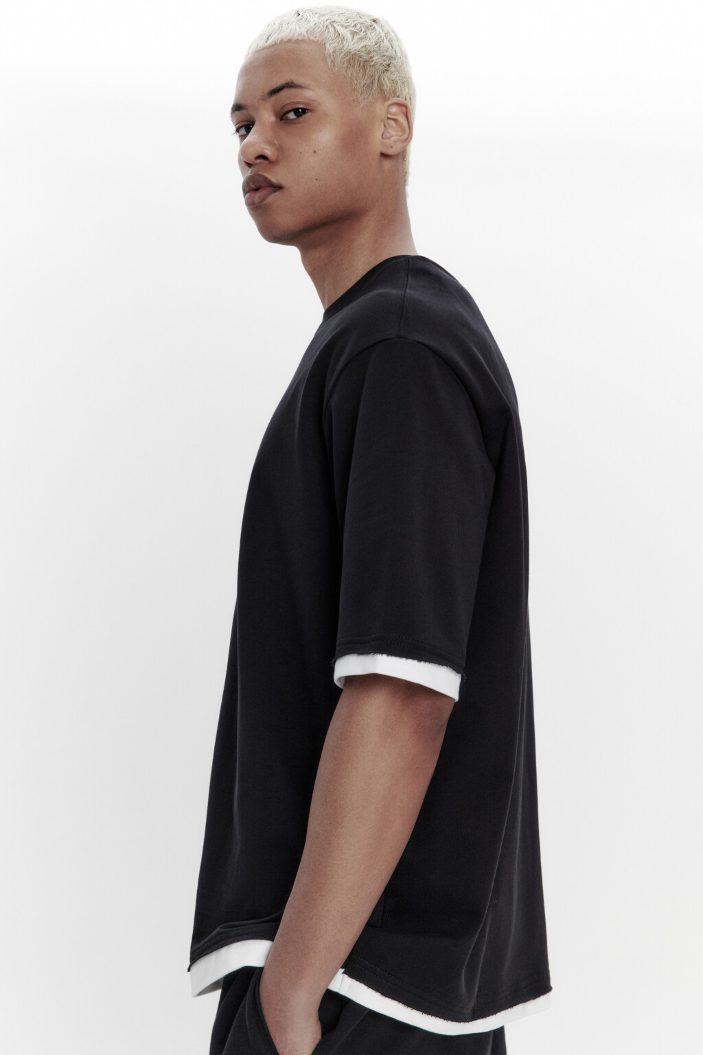 Футболка с имитацией второго слоя - цвет черный - 1