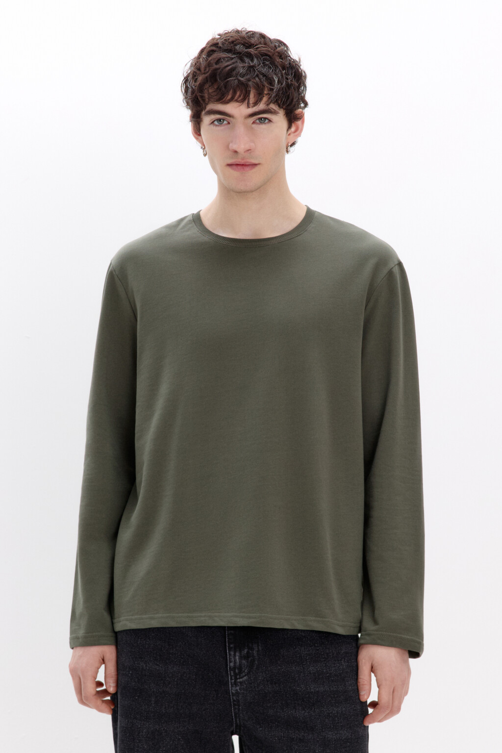 Лонгслив базовый из хлопкового футера - цвет зеленый - 2