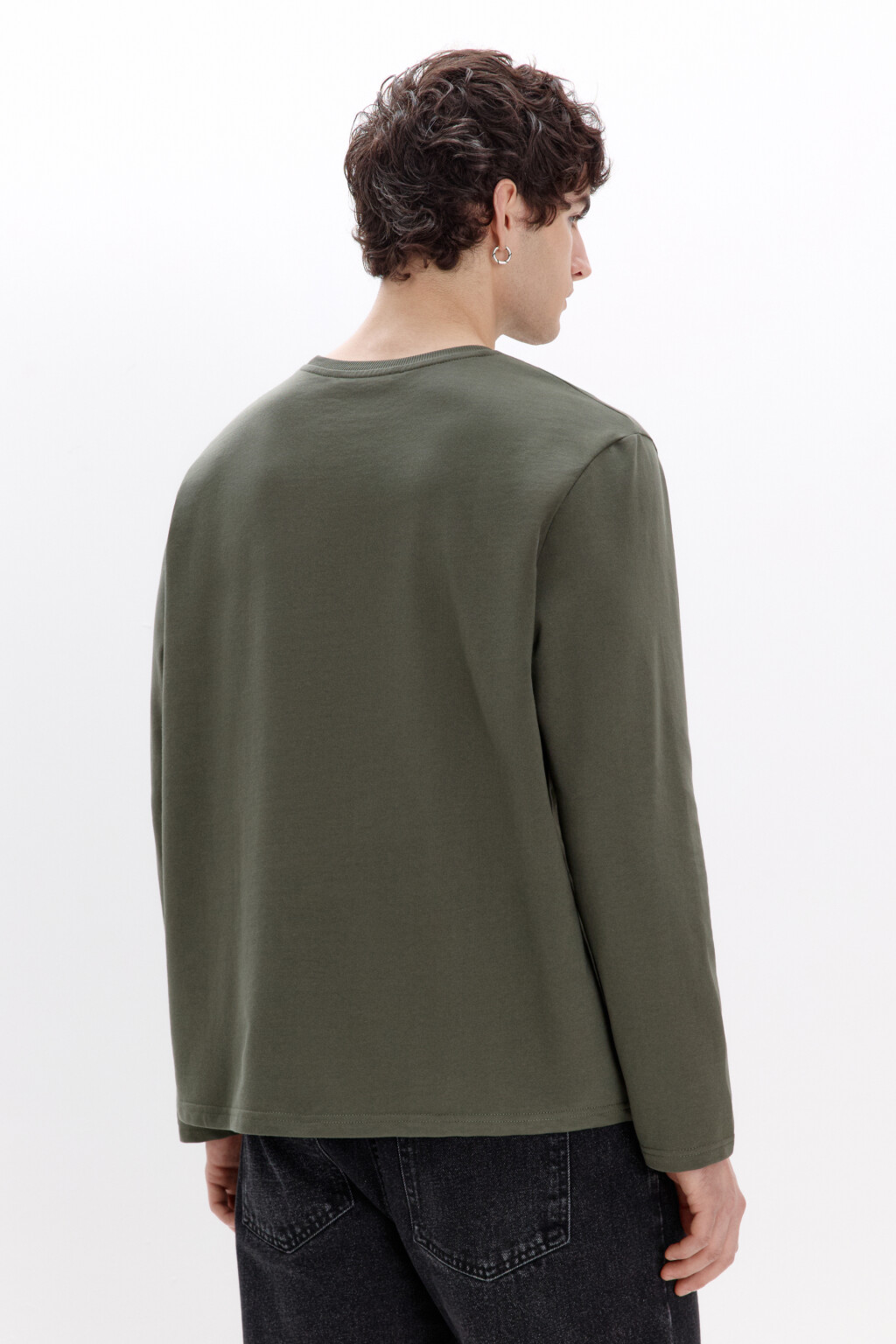 Лонгслив базовый из хлопкового футера - цвет зеленый - 3
