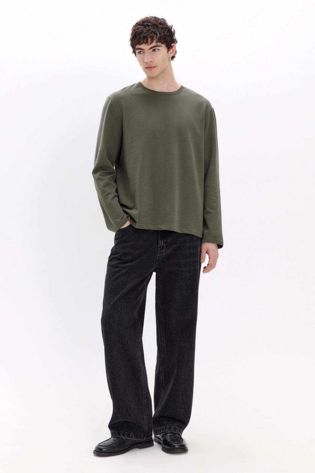 Лонгслив базовый из хлопкового футера - цвет зеленый - 4