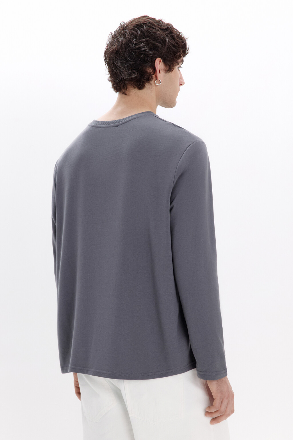 Лонгслив базовый из хлопкового футера - цвет серый - 3