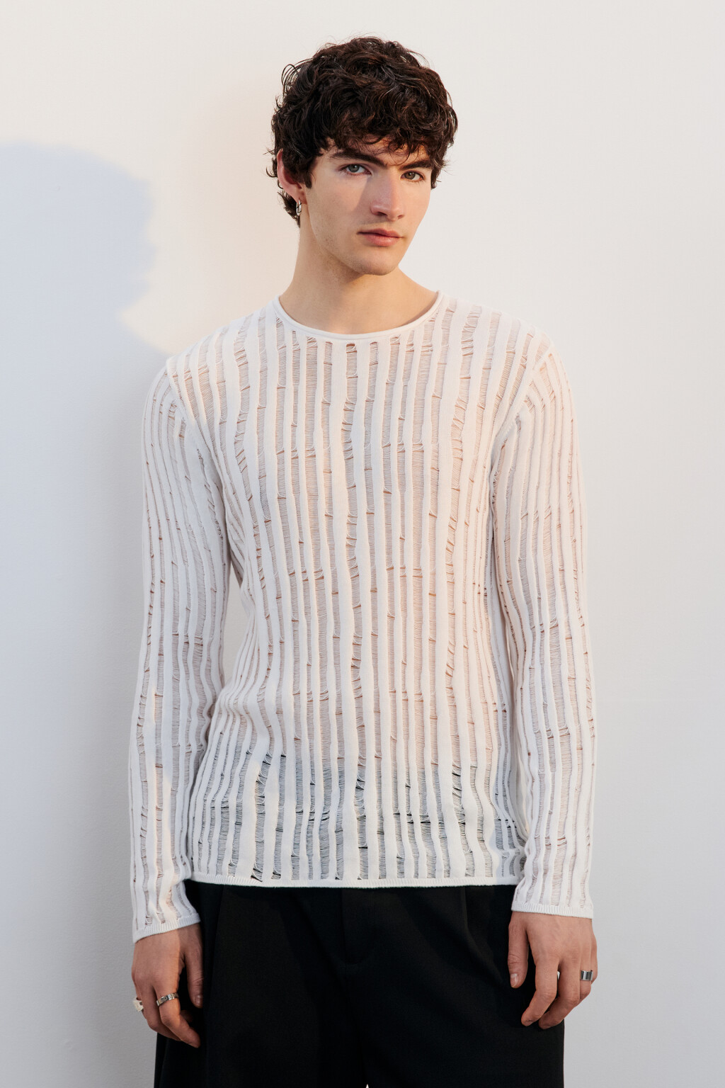 Лонгслив хлопковый тонкой вязки - цвет белый - 2