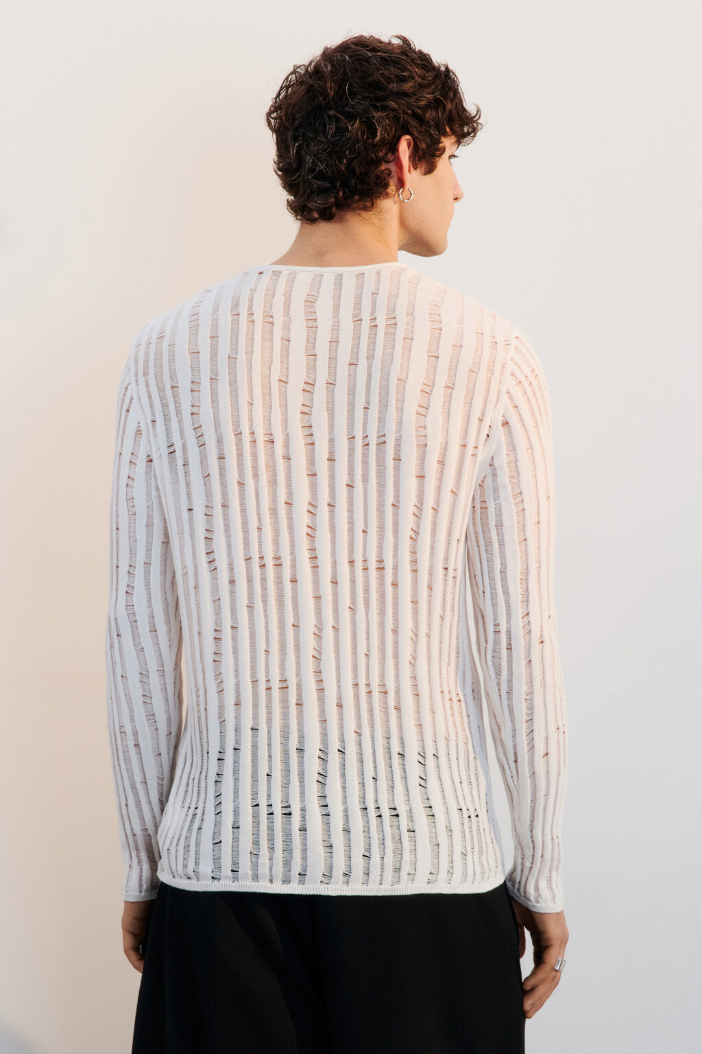 Лонгслив хлопковый тонкой вязки - цвет белый - 3