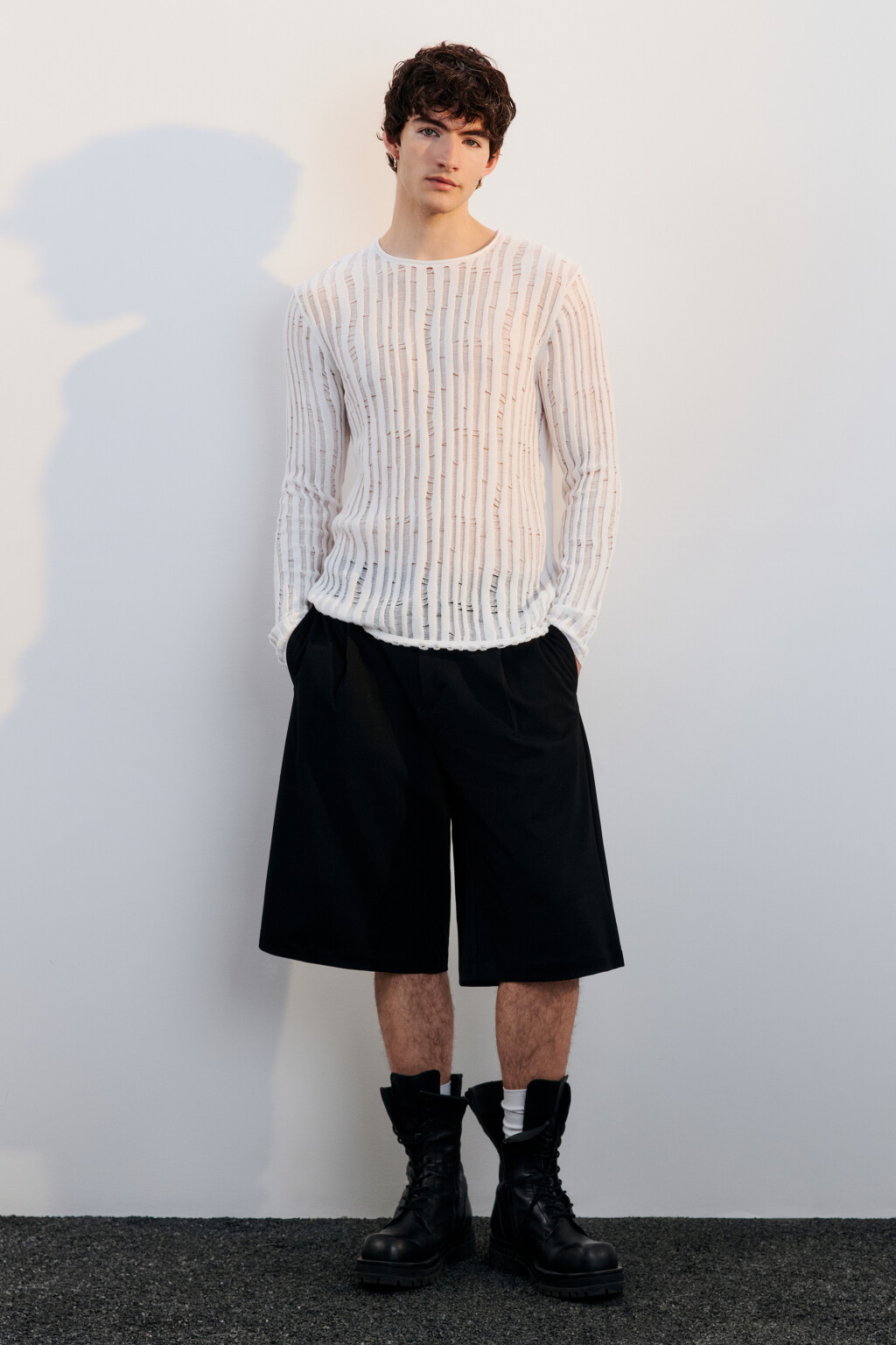 Лонгслив хлопковый тонкой вязки - цвет белый - 4