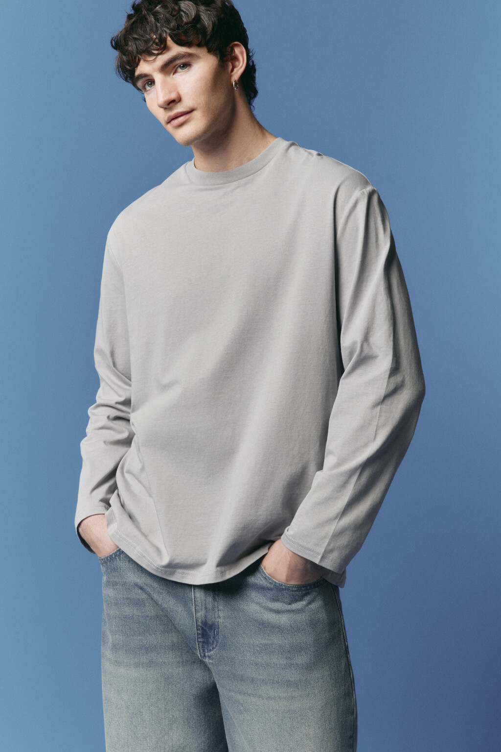 Лонгслив хлопковый базовый - цвет серый - 1
