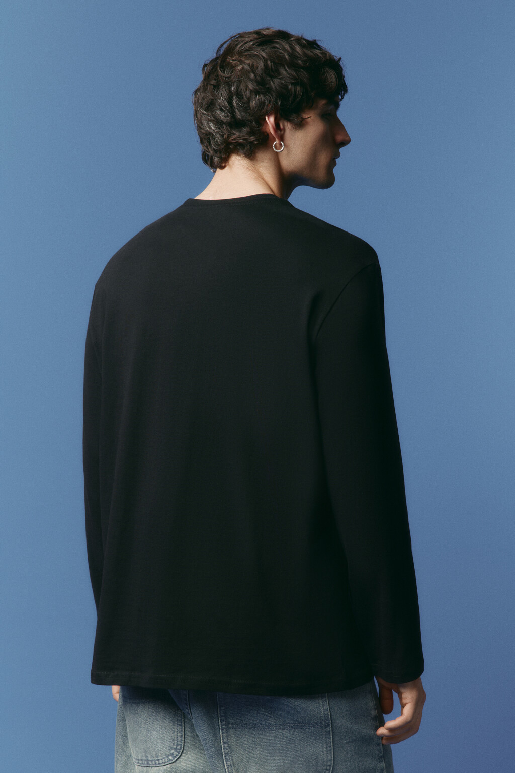 Лонгслив хлопковый базовый - цвет черный - 3