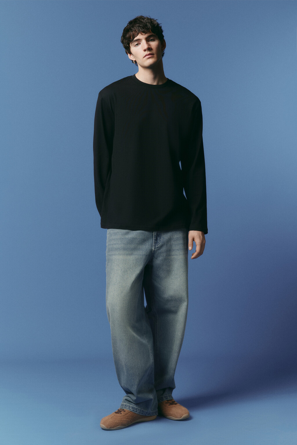 Лонгслив хлопковый базовый - цвет черный - 4