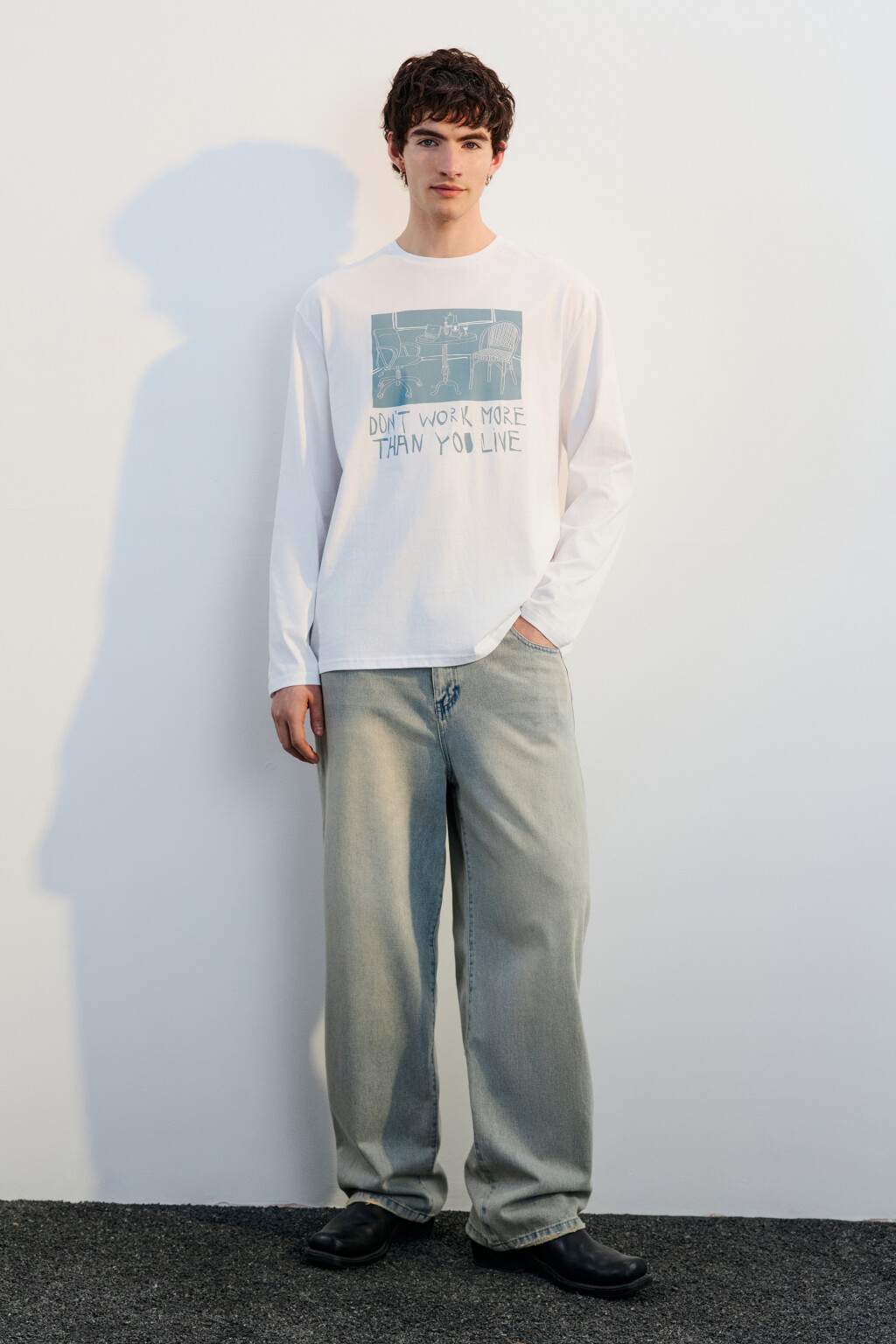 Лонгслив хлопковый с принтом - цвет белый - 4