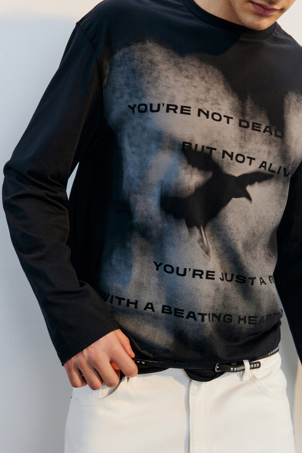 Лонгслив хлопковый с принтом - цвет черный - 1