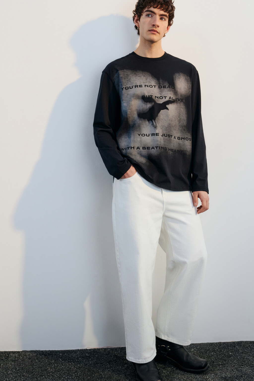 Лонгслив хлопковый с принтом - цвет черный - 2