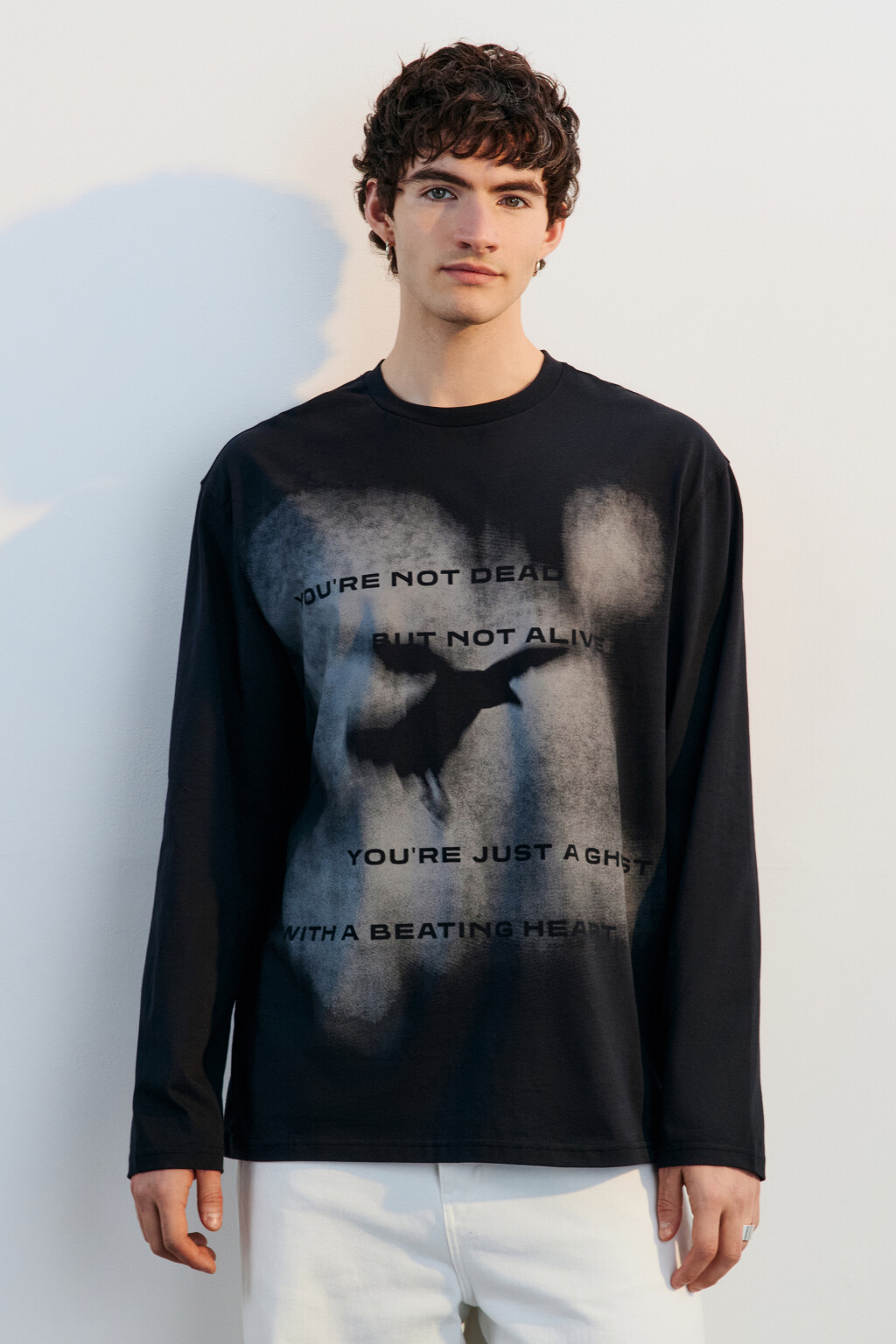 Лонгслив хлопковый с принтом - цвет черный - 3