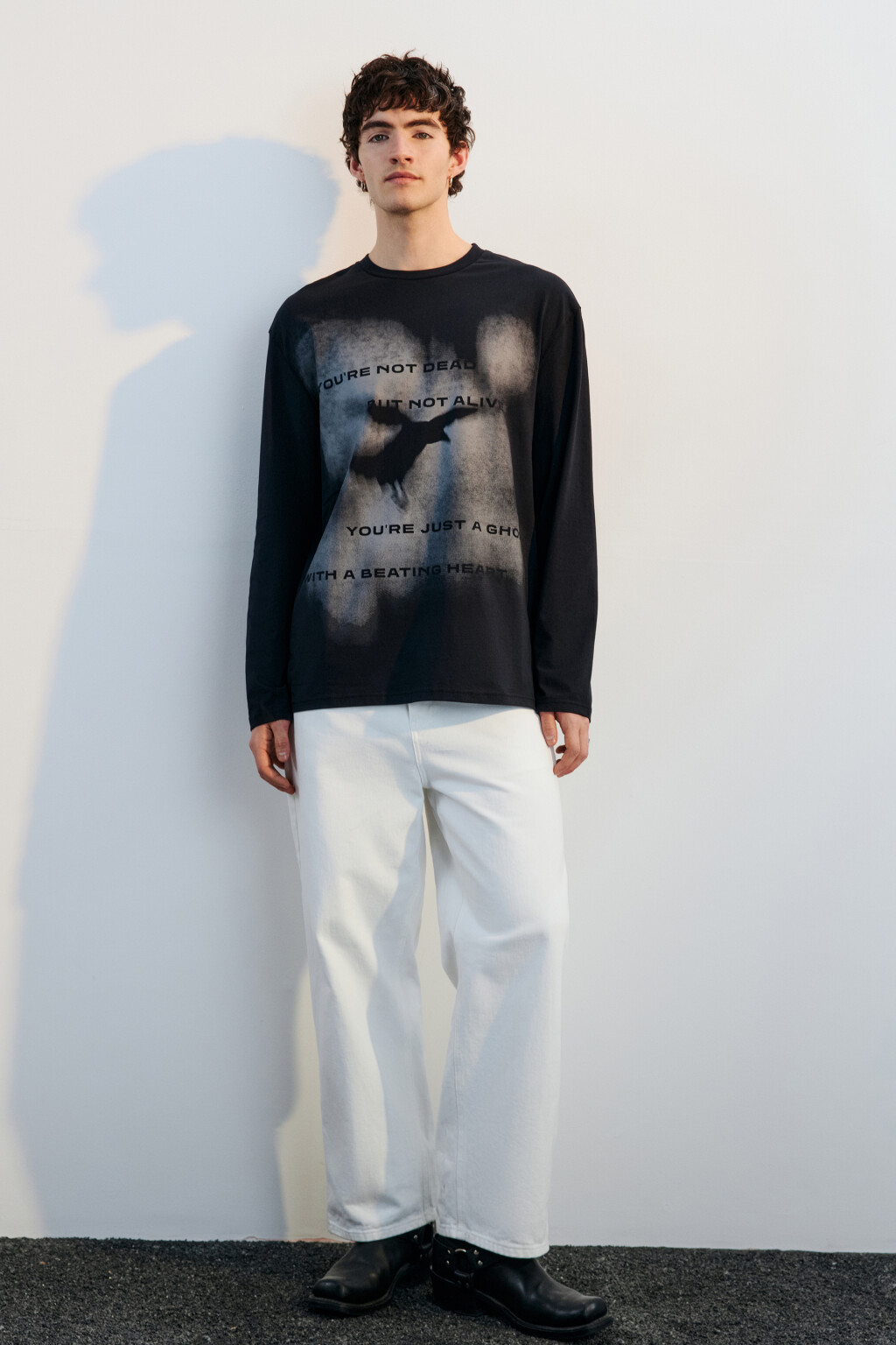 Лонгслив хлопковый с принтом - цвет черный - 5