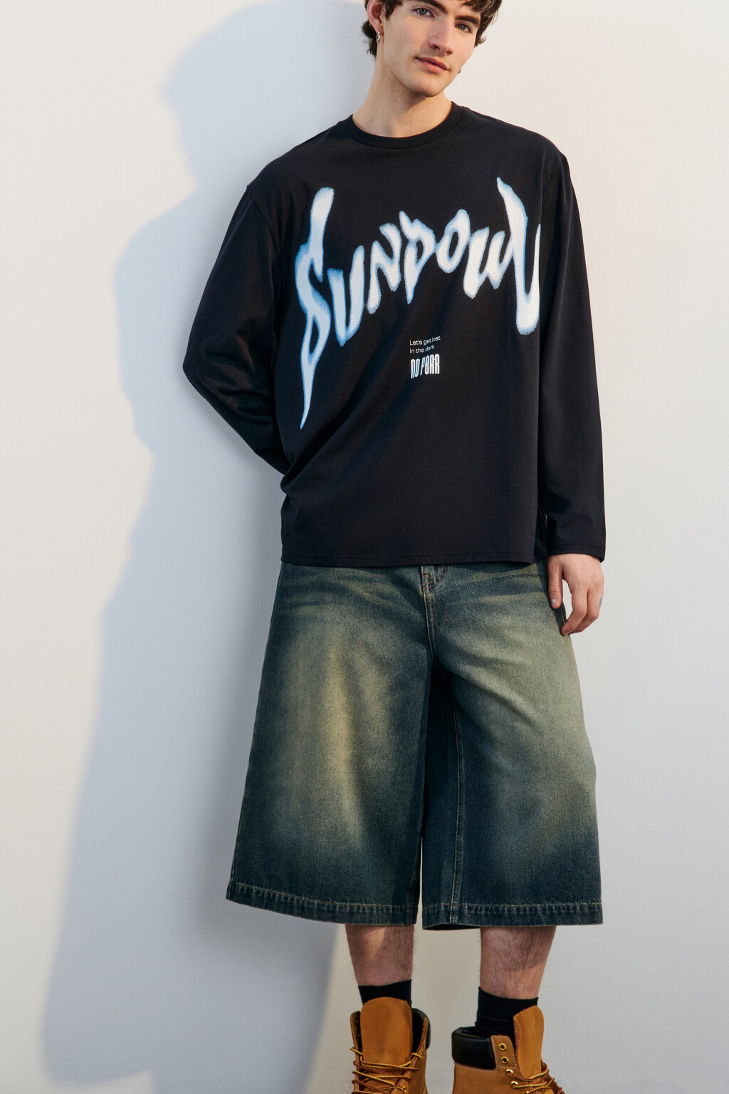 Лонгслив хлопковый с принтом - цвет черный - 1