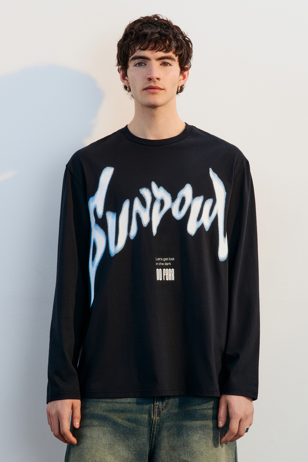 Лонгслив хлопковый с принтом - цвет черный - 2