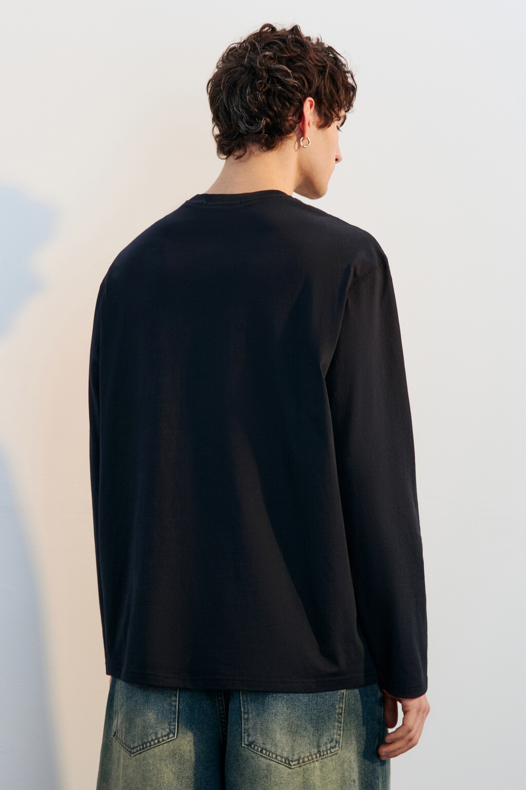 Лонгслив хлопковый с принтом - цвет черный - 3