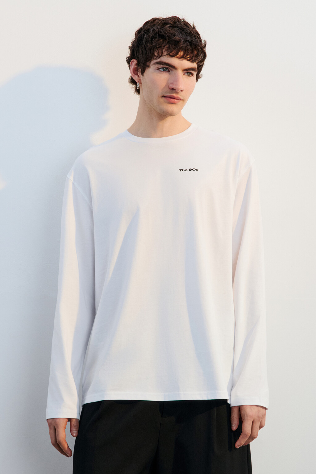 Лонгслив хлопковый с принтом - цвет белый - 3