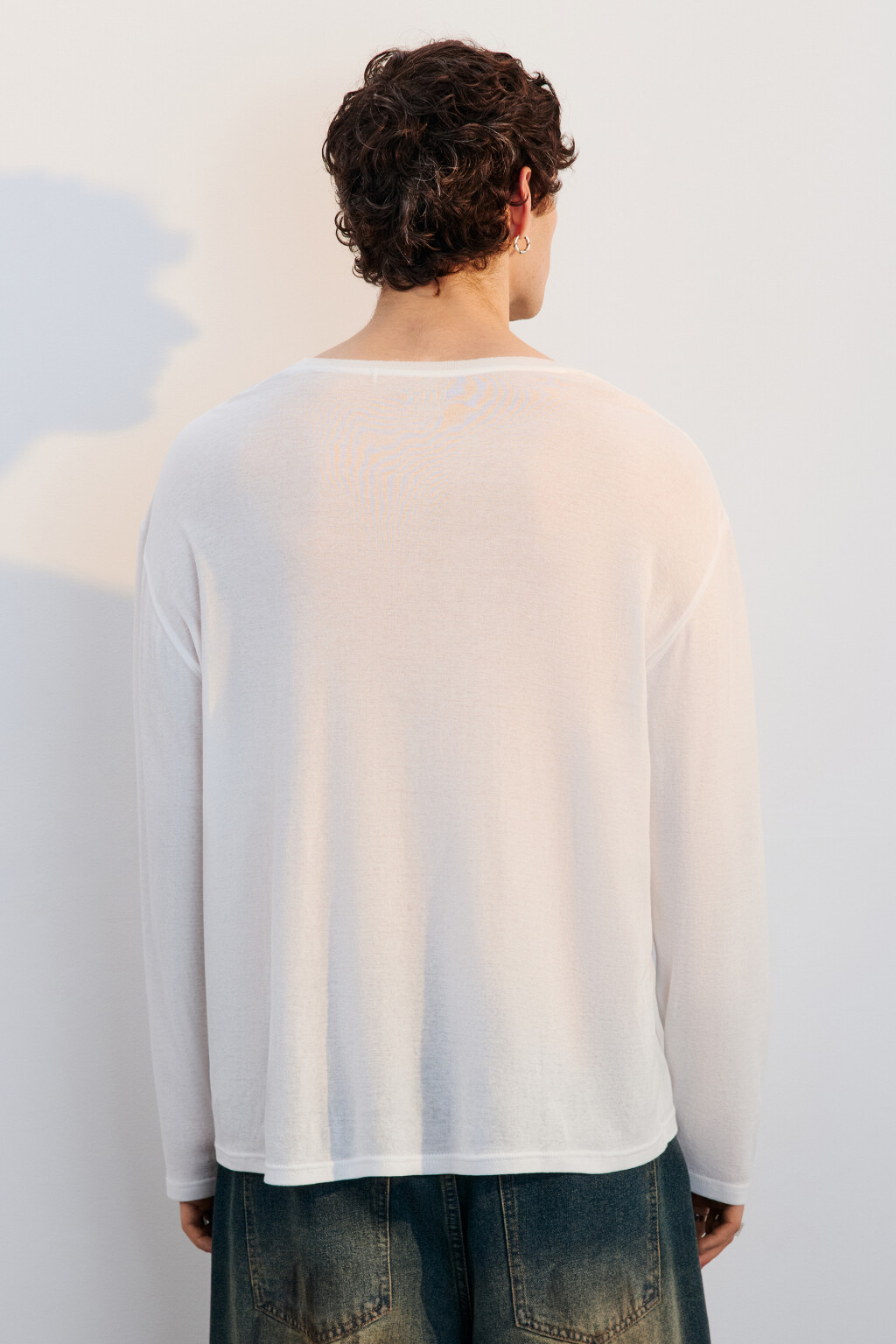 Лонгслив свободный из хлопка - цвет белый - 4