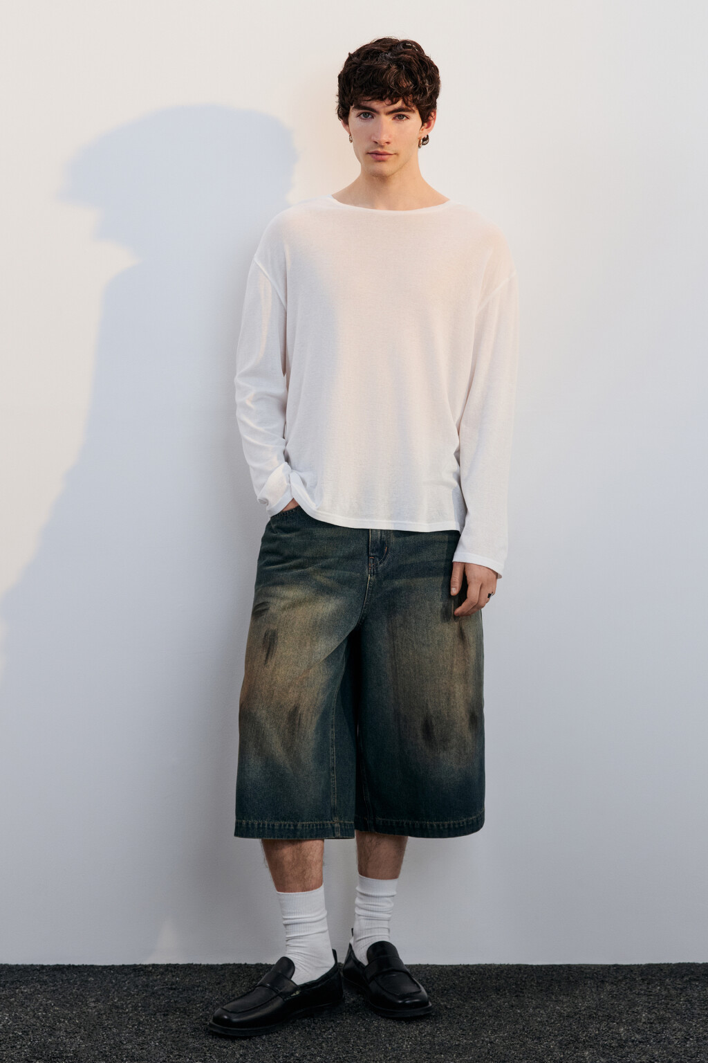 Лонгслив свободный из хлопка - цвет белый - 5