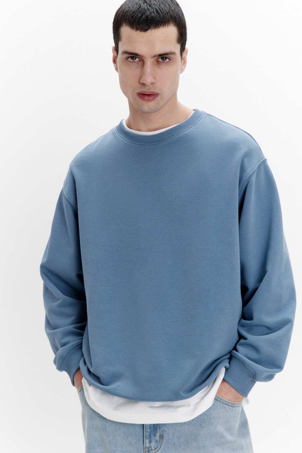 Свитшот базовый из футера - цвет серый - 1