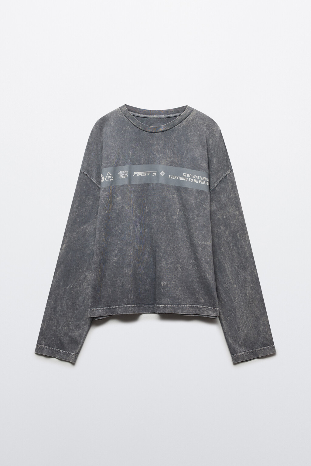 Лонгслив хлопковый с вареным эффектом и надписью - цвет серый - 8