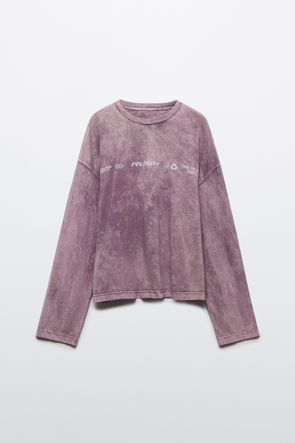 Лонгслив хлопковый с вареным эффектом и надписью - цвет фиолетовый - 8