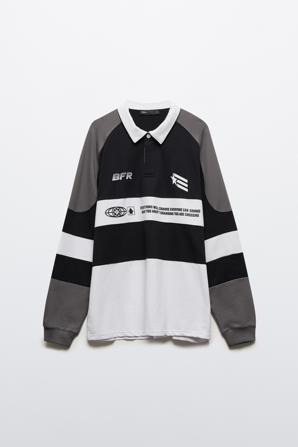 Свитшот с воротником и принтом - цвет черный - 7