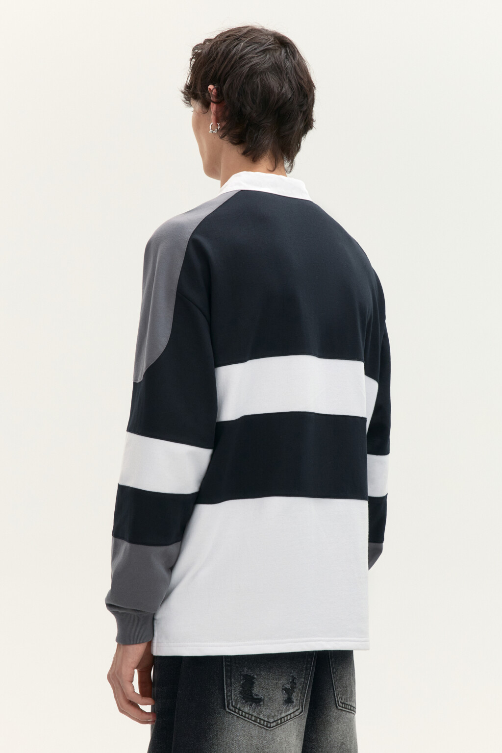 Свитшот с воротником и принтом - цвет черный - 3