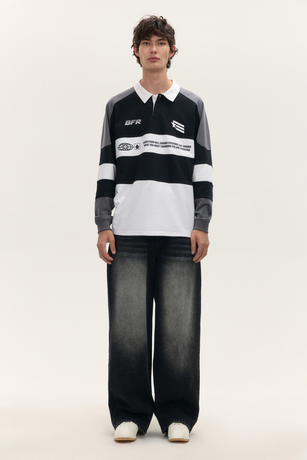 Свитшот с воротником и принтом - цвет черный - 4