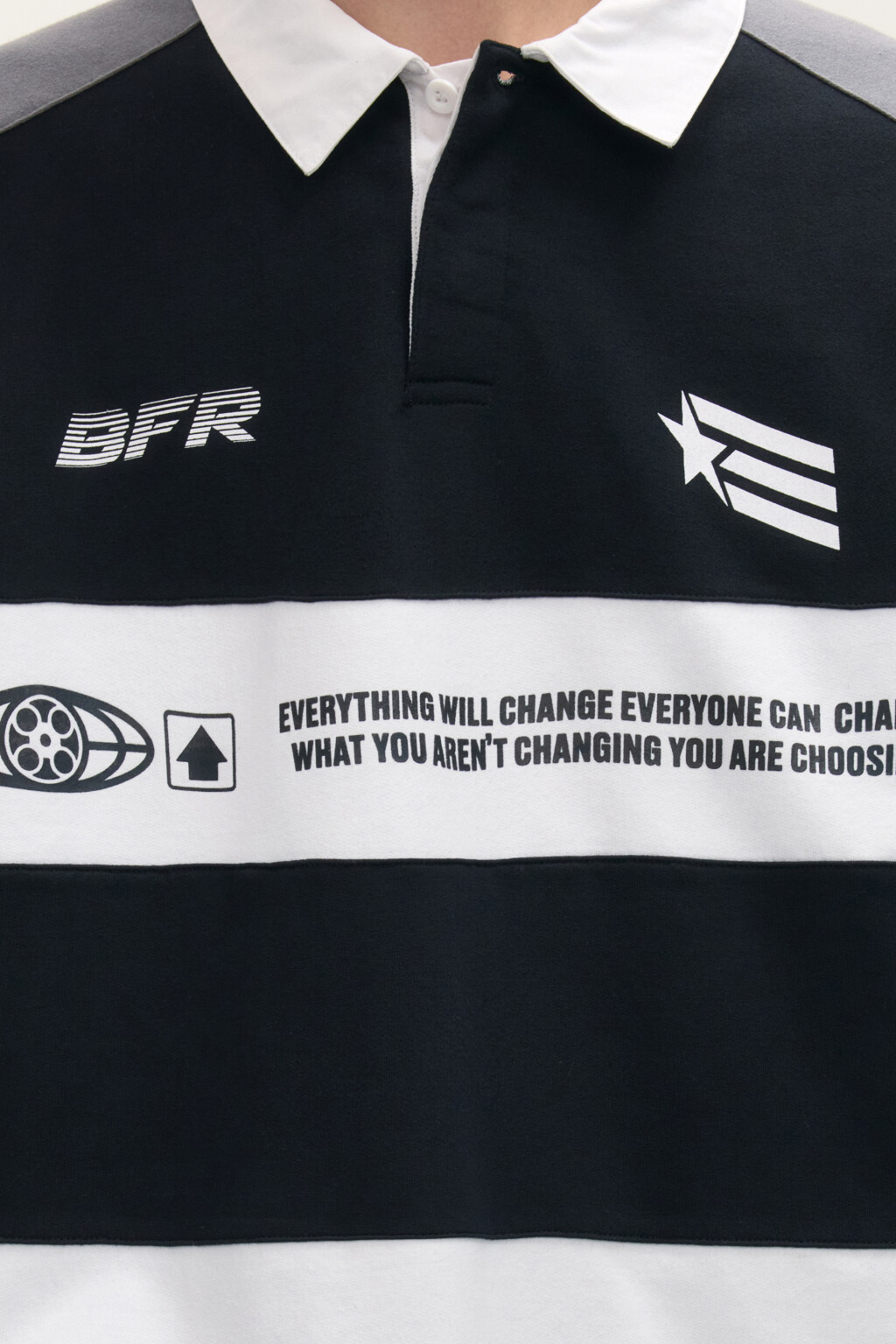 Свитшот с воротником и принтом - цвет черный - 5