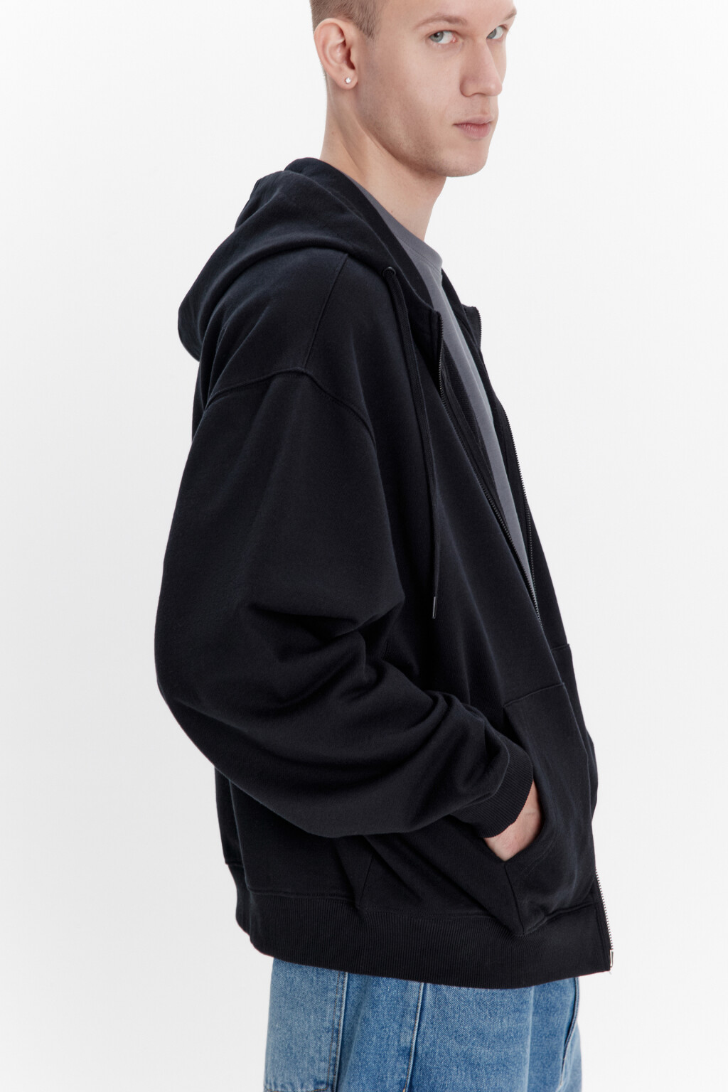Худи-зипка из футера с капюшоном - цвет черный - 1